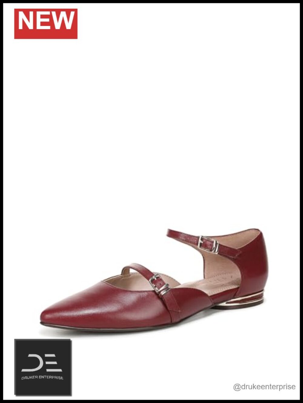 Chic Leather Mary Jane Flats with Adjustable Buckle, Pointed Toe, Comfort Insole